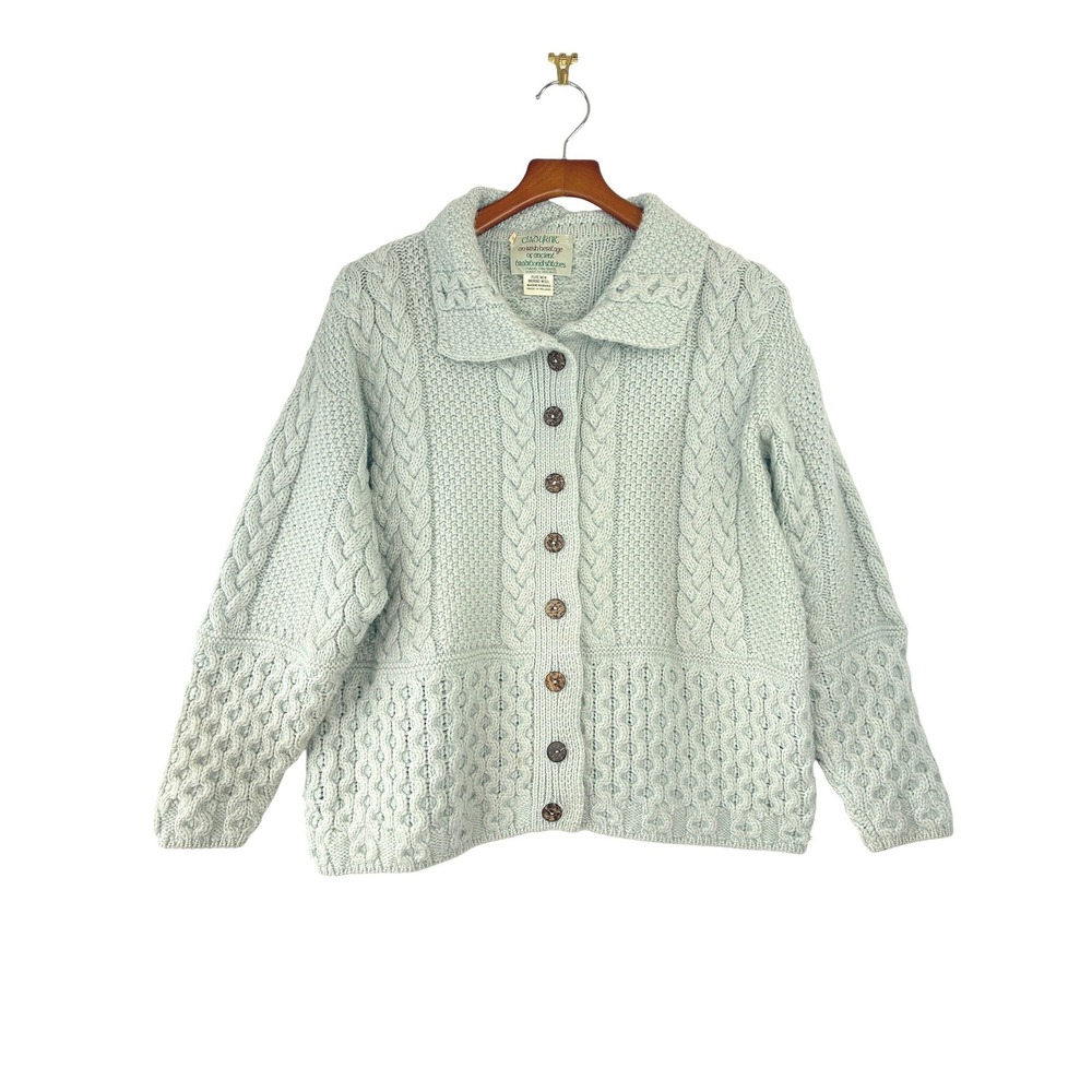 Cladyknit VTG Irish Soft Merino Wool Chunky Aran Cable Knit Cardigan Sweater